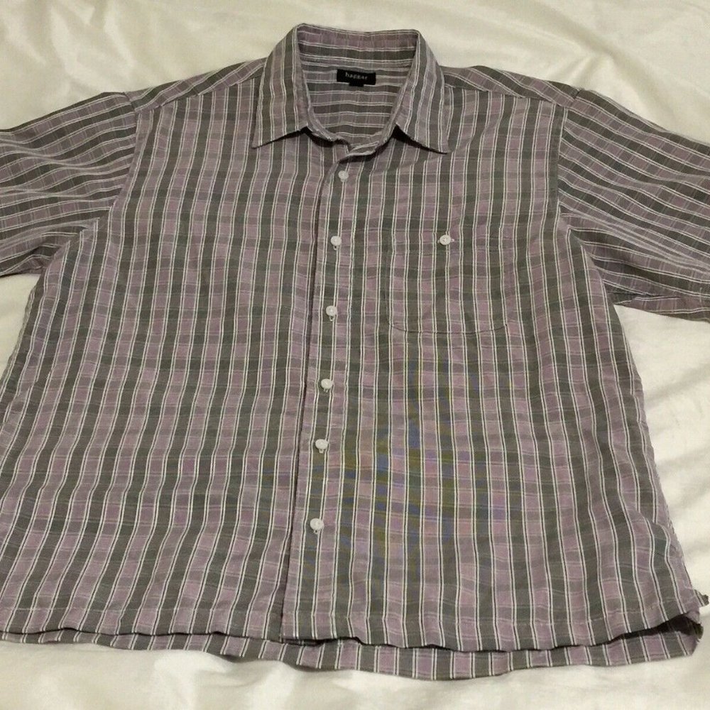Haggar Plaid Short Sleeve Button Up Shirt Large